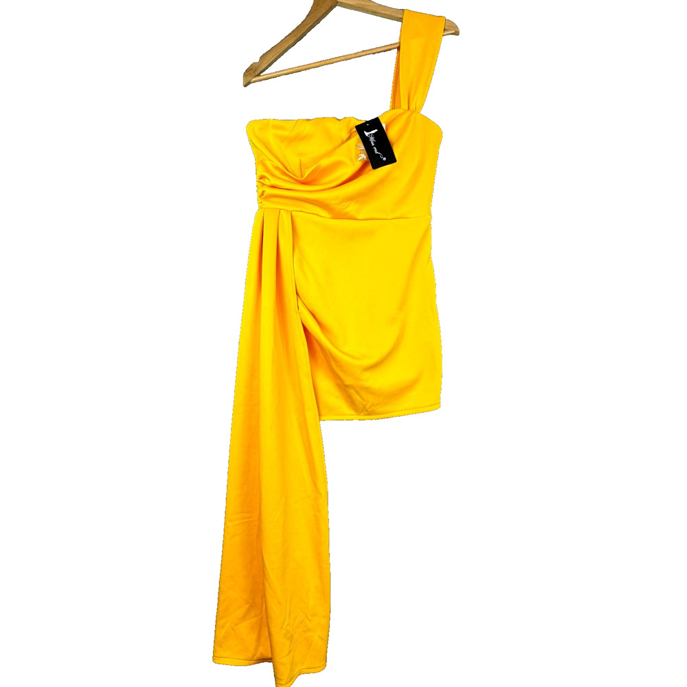 Miss Ord One Shoulder Drape Dress‎ Womens L Mustard Yellow Party Formal Evening